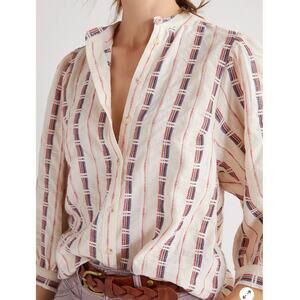 Pilcro Cream Striped Button-Front Blouse with Red and Blue Accents